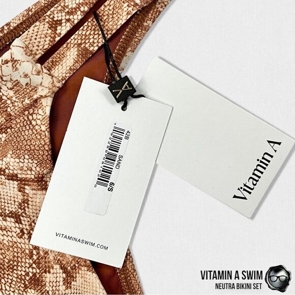 VITAMIN A SWIM NEUTRA 2 PIECE BIKINI SET BROWN BRALETTE TOP + SAND SNAKE BOTTOM - Picture 8 of 12